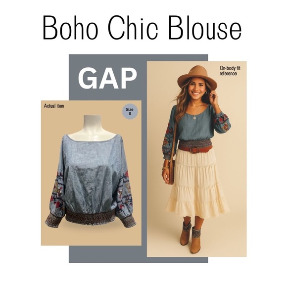 🌸GAP Boho Embroidered Chambray Top–Unique Sleeves & Festival Vibes-bundle 20% - Picture 1 of 13